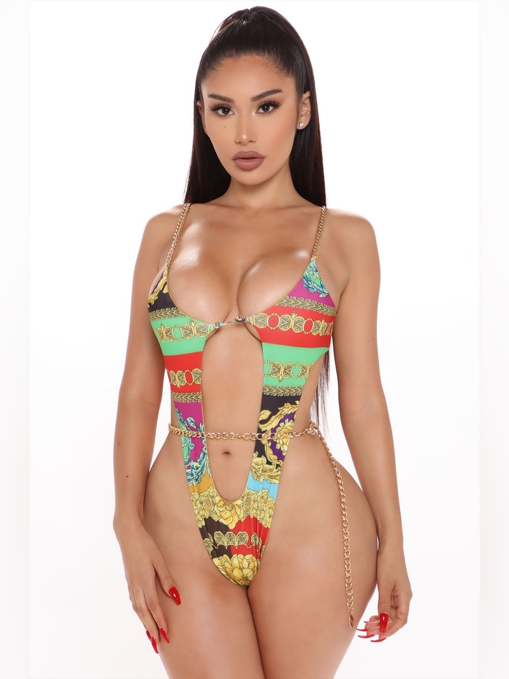 Fashion Nova Baroque Print Cut-Out Swimsuit & Kimono Cover Up Set - Size M - Picture 2 of 12
